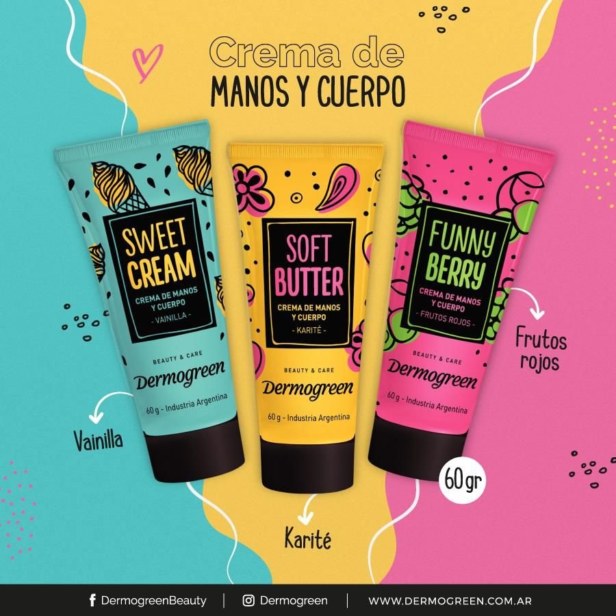 Cremas para Manos y Cuerpo x 60gr Tres Variedades