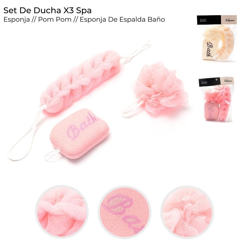 Set de Ducha x 3 Esponja Exfoliante, Esponja de Cuerpo y de Espalda 38936/42