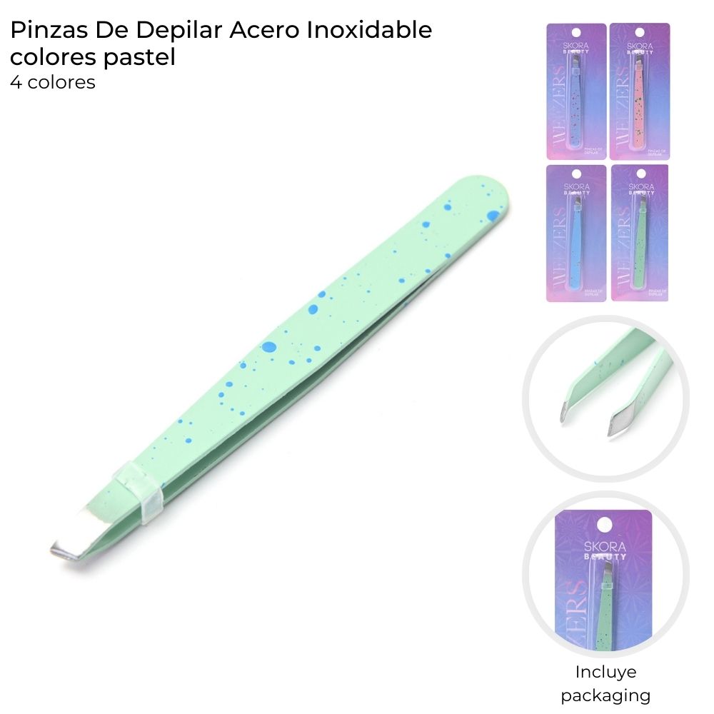 Pinza de Depilar Acero Inoxidable Pastel Blister art 38976