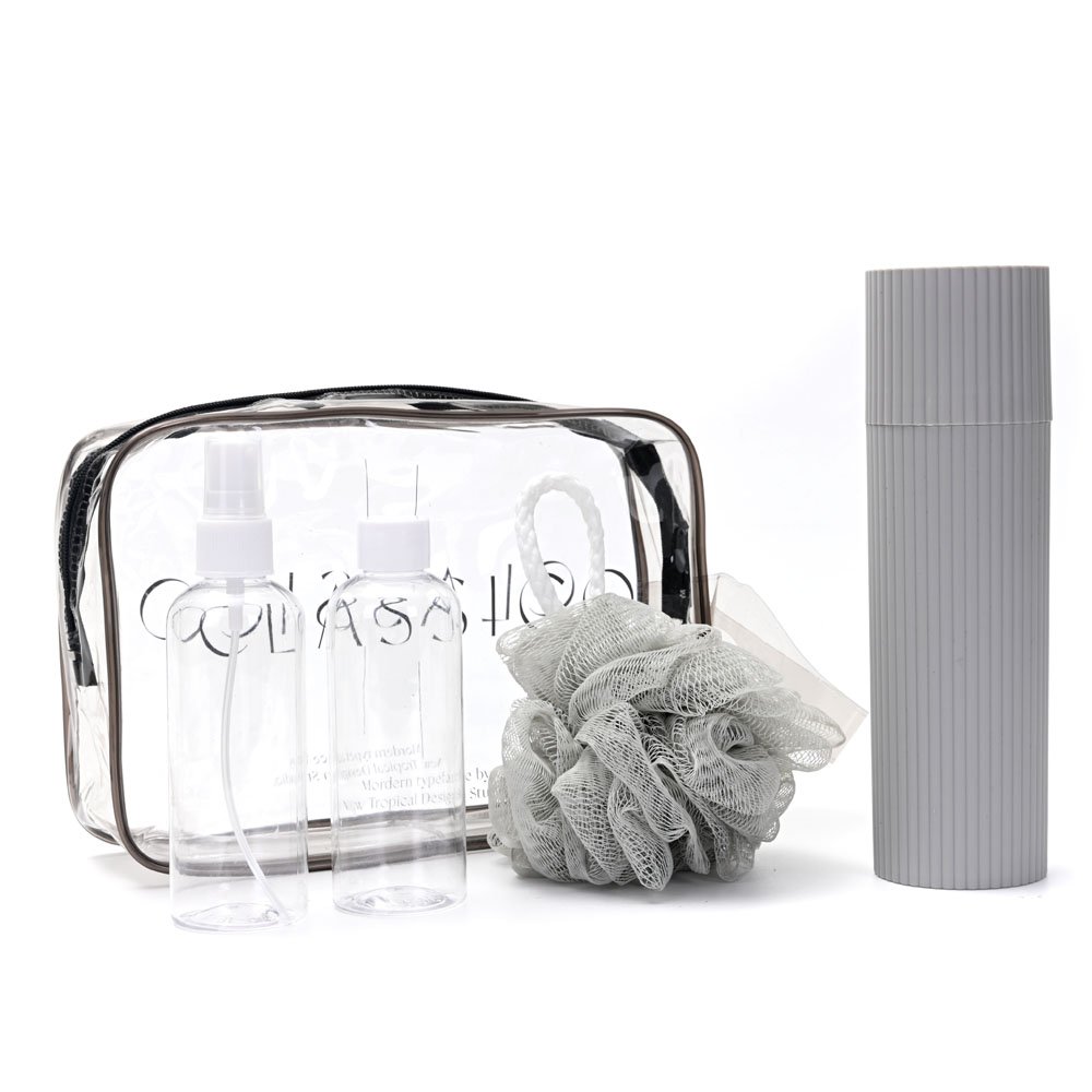 Set de Viaje x4 con Neceser Esponja Jabonera Peine Portacepillo 38944